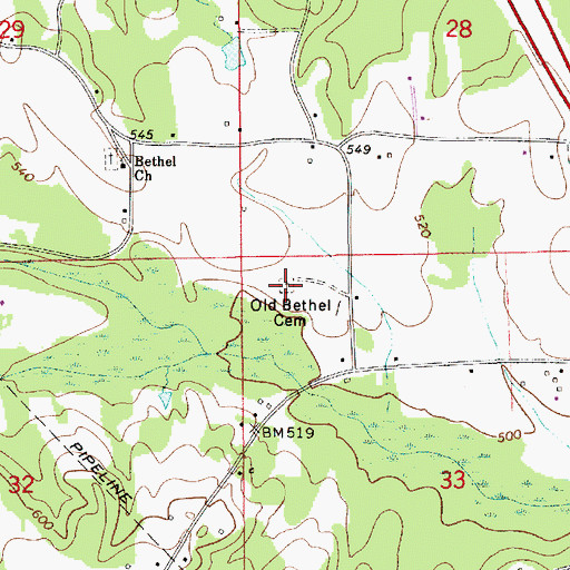 Topographic Map of Old Bethel Cemetery, AL