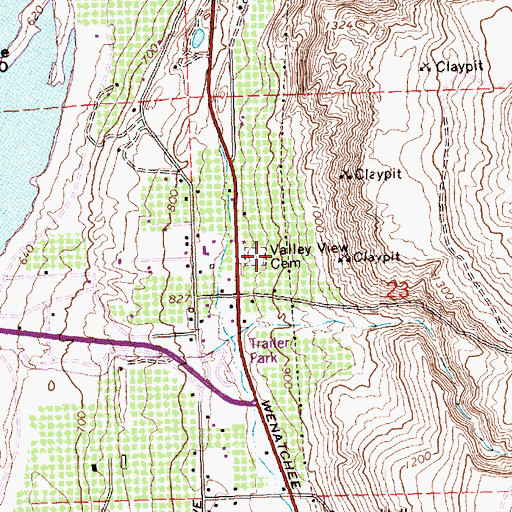Topographic Map of Valley View Cemetery, WA