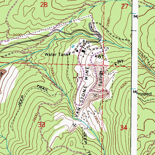 Topographic Map of Van Stone Mine, WA