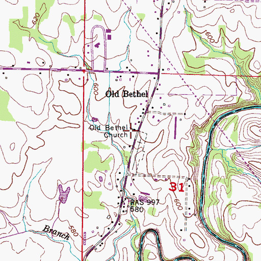 Topographic Map of Old Bethel Baptist Church, AL