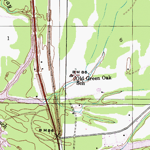 Topographic Map of Old Green Oak School (historical), AL