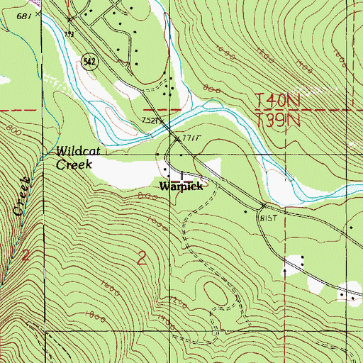 Topographic Map of Warnick, WA