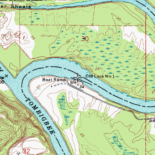 Topographic Map of Old Lock Number 1, AL