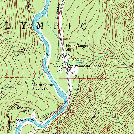 Topographic Map of Waumilla Lodge, WA