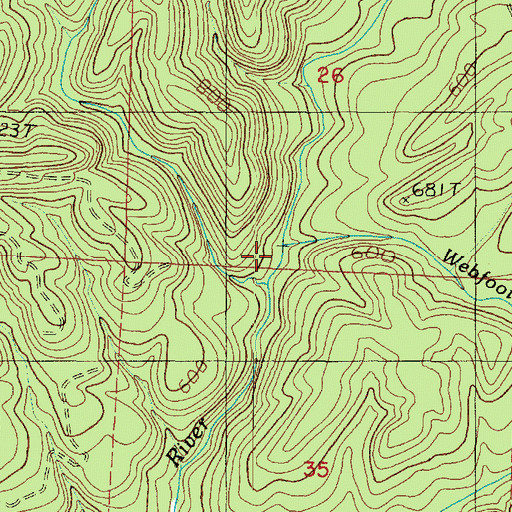 Topographic Map of Webfoot Creek, WA
