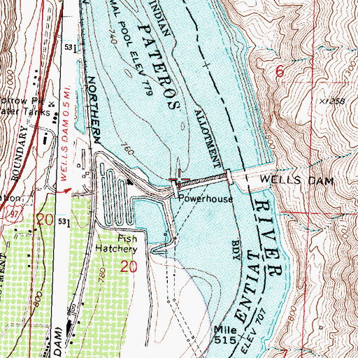 Topographic Map of Wells Dam, WA