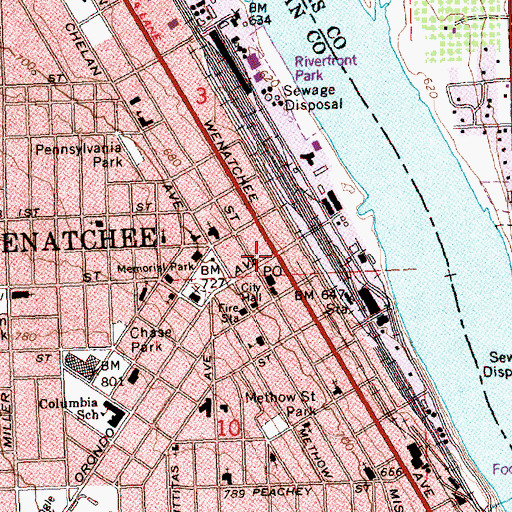 Topographic Map of Wenatchee, WA