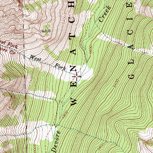 Topographic Map of West Fork Devore Creek, WA