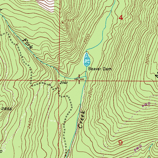 Topographic Map of West Fork Goodeve Creek, WA