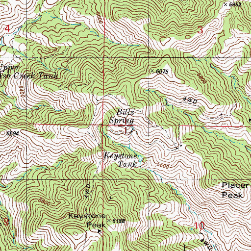 Topographic Map of Bills Spring, AZ