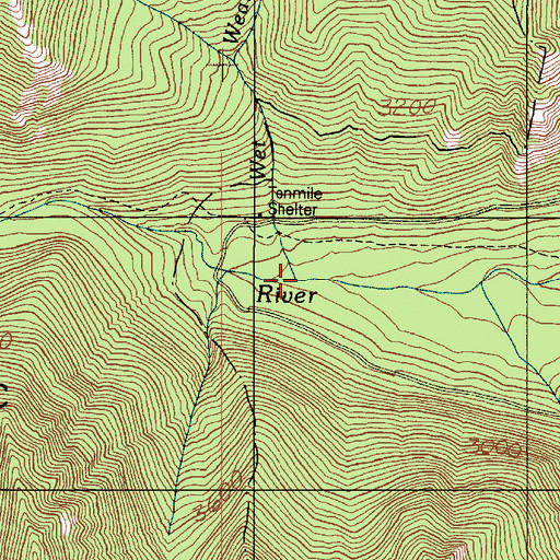 Topographic Map of Wet Weather Creek, WA
