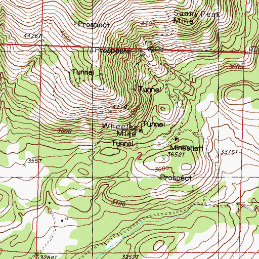 Topographic Map of Wheeler Mine, WA