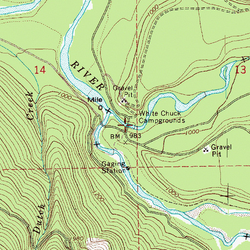 Topographic Map of White Chuck Campground, WA