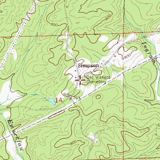Topographic Map of Old Vickers Cemetery, AL