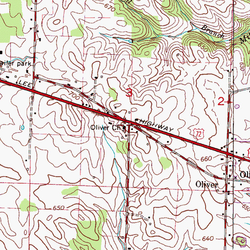 Topographic Map of Oliver Church of Christ, AL