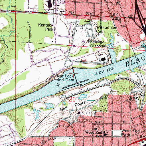 Topographic Map of Oliver Lock and Dam, AL