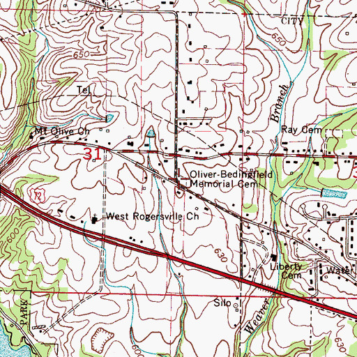 Topographic Map of Oliver-Bedingfield Memorial Cemetery, AL