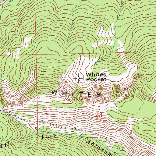 Topographic Map of Whites Pocket, WA