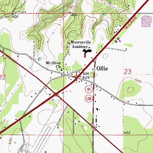 Topographic Map of Ollie, AL