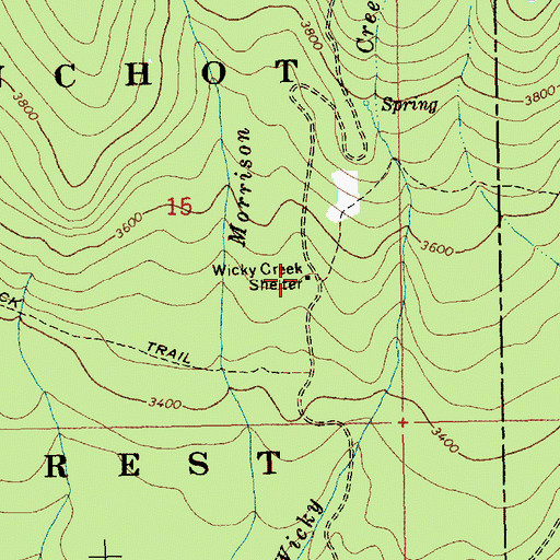 Topographic Map of Wicky Creek Shelter, WA