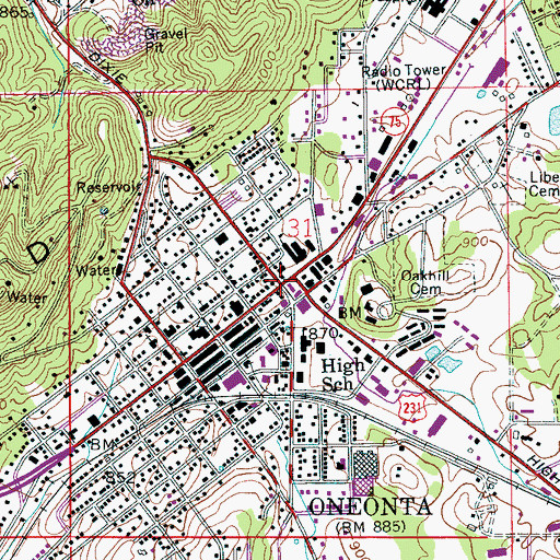Topographic Map of Oneonta, AL