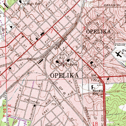 Topographic Map of Opelika, AL
