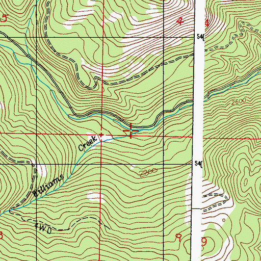 Topographic Map of Williams Creek, WA