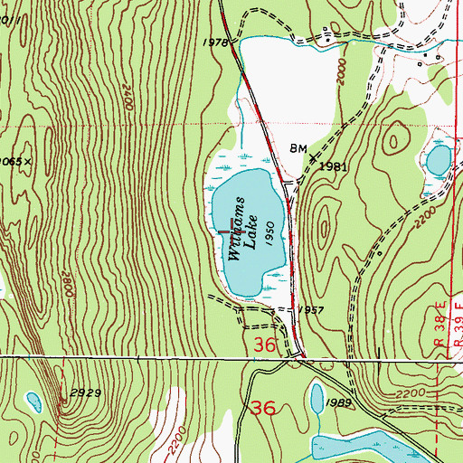 Topographic Map of Williams Lake, WA