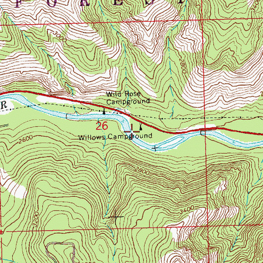 Topographic Map of Willows Campground, WA