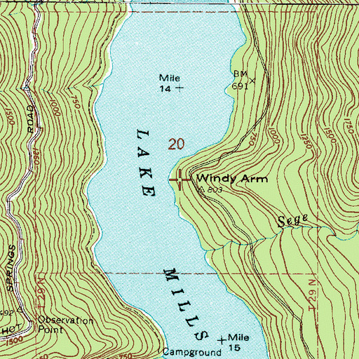 Topographic Map of Windy Arm, WA