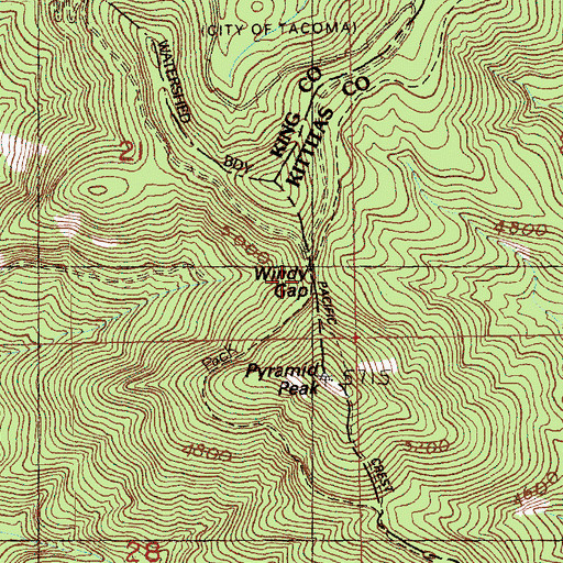 Topographic Map of Windy Gap, WA