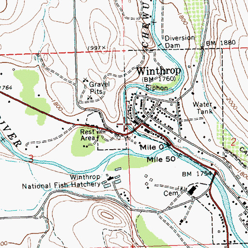 Topographic Map of Winthrop, WA
