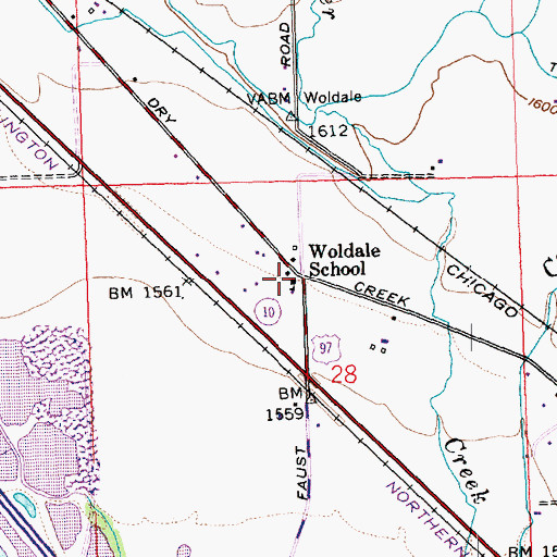 Topographic Map of Woldale School, WA