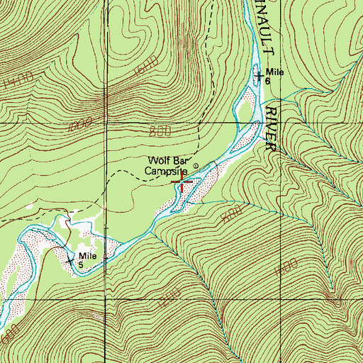 Topographic Map of Wolf Bar Campsite, WA
