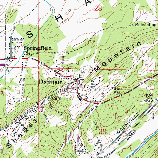 Topographic Map of Oxmoor, AL