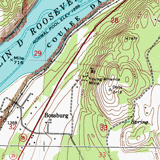Topographic Map of Young America Mine, WA