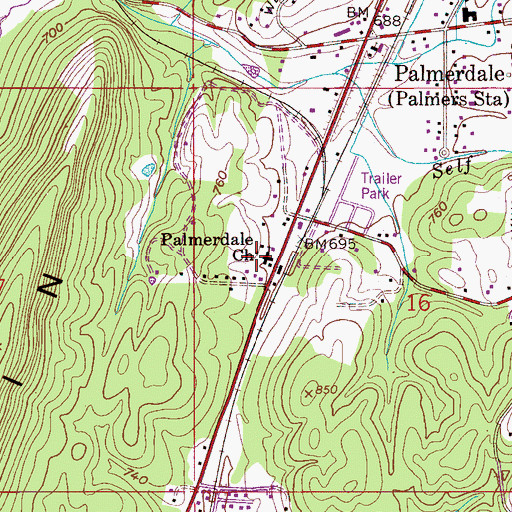 Topographic Map of Palmerdale Presbyterian Church, AL