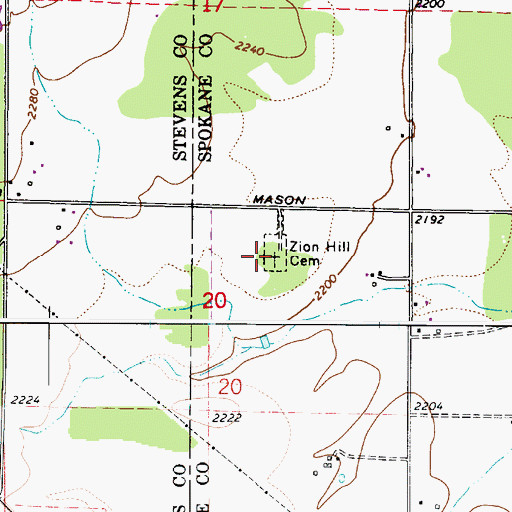 Topographic Map of Zion Hill Cemetery, WA