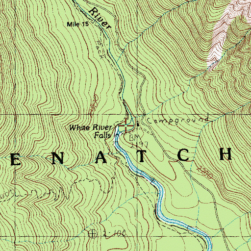 Topographic Map of White River Falls Campground, WA