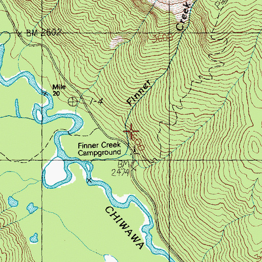 Topographic Map of Finner Creek Campground, WA