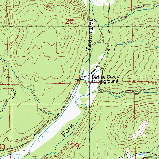 Topographic Map of Dickey Creek Campground, WA