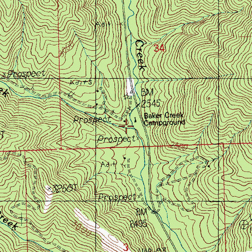 Topographic Map of Baker Creek Campground, WA