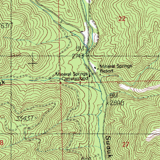 Topographic Map of Mineral Springs Campground, WA