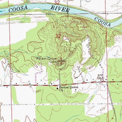Topographic Map of Parker Grove Cemetery, AL