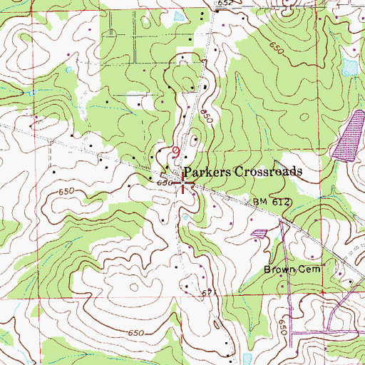 Topographic Map of Parkers Crossroads, AL