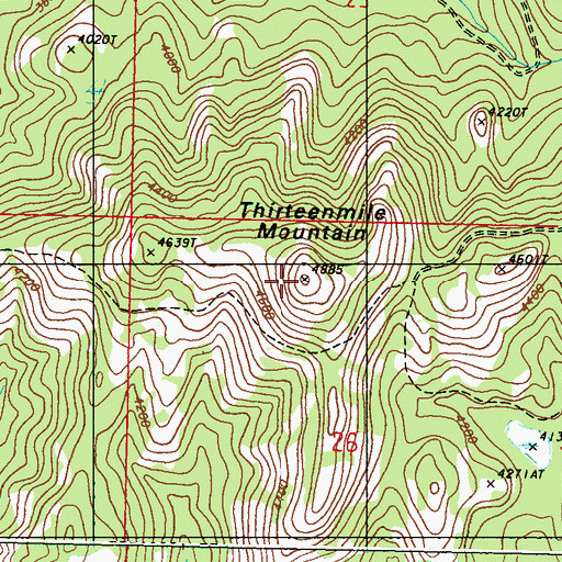 Topographic Map of Thirteenmile Mountain, WA
