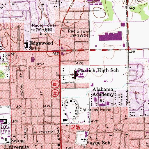Topographic Map of Parrish High School, AL