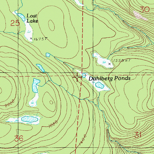 Topographic Map of Dahlbero Ponds, WA