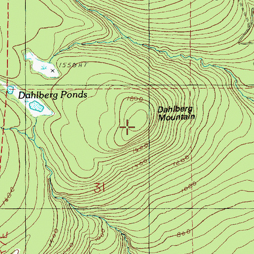 Topographic Map of Dahlberg Mountain, WA