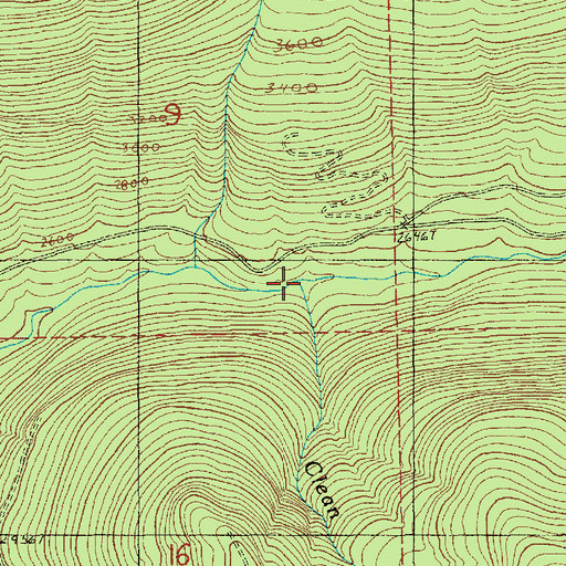 Topographic Map of Clean Creek, WA